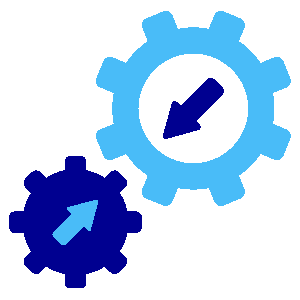 Two gears facing each other with arrow in the middle